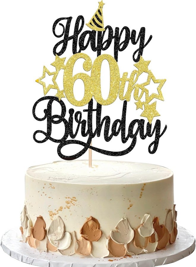 Confetti! Glittering 60th Birthday Cake Topper with Star Hat - Cheers to 60 Years! Fabulous Cake Decorations for elders 60th Birthday & Anniversary Party Supply - Image 1